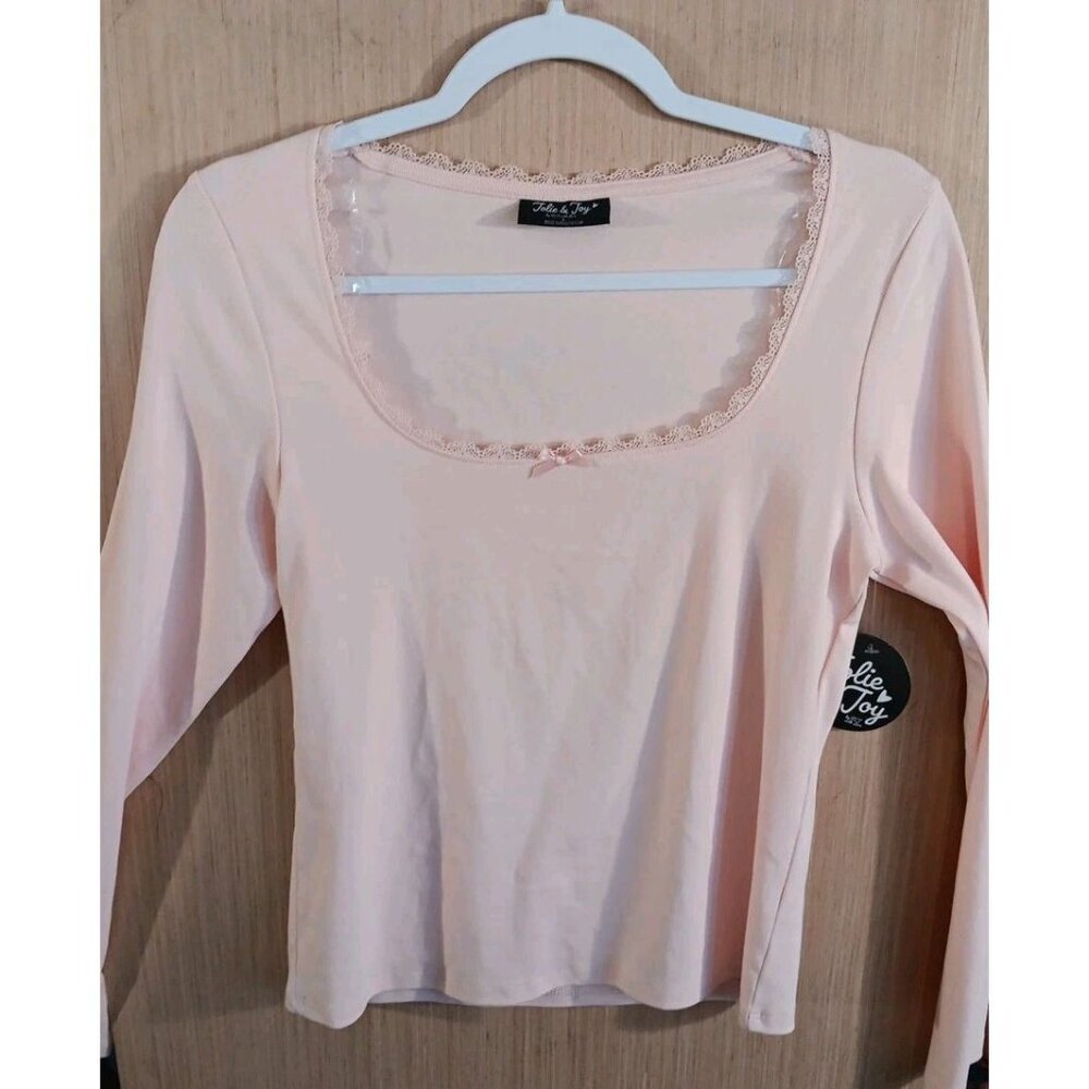 Jolie & Joy Large Pink Crop Top Long Sleeves Scoop Neckline With‎ Bow T-shirt